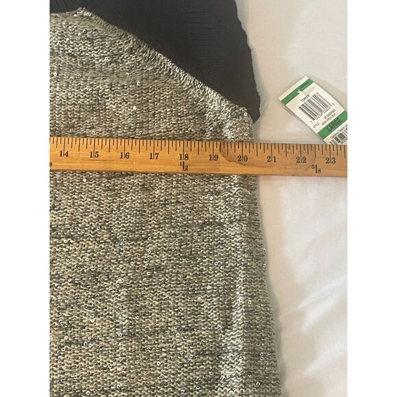 Style & Co Gray/Black Shimmer Sweater Dress Short Pockets Cotton Blen Knit L NEW - Picture 9 of 10